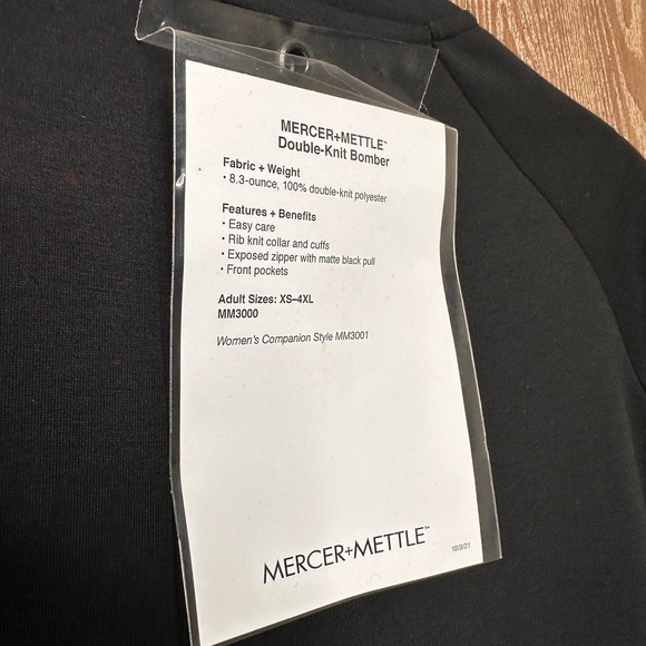 NWT MERCER + METTLE Black Double Knit Bomber Jacket Full Zip Rib Collar Cuffs Lg - Picture 9 of 9